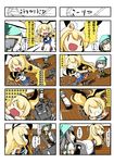  4koma :d absurdres arm_warmers blonde_hair broom cleaning comic eiyuu_(eiyuu04) elbow_gloves gloves grey_hair hair_ornament hair_ribbon hairband highres kantai_collection kasumi_(kantai_collection) long_hair machinery miniskirt multiple_girls open_mouth partially_translated rensouhou-chan ribbon school_uniform shimakaze_(kantai_collection) side_ponytail skirt smile striped striped_legwear suspenders thighhighs translation_request v-shaped_eyebrows vacuum_cleaner white_gloves |_| 