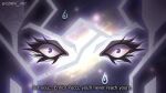  1boy bloodshot_eyes close-up colored_eyelashes english_text enrico_pucci fake_screenshot genda_art highres jojo_no_kimyou_na_bouken long_eyelashes male_focus purple_eyes solo stone_ocean subtitled sweat twitter_username white_eyelashes wide-eyed 