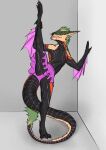 absurd_res anthro ark_survival_evolved blue_eyes bottomwear butt challenge clothed clothing digital_media_(artwork) dragon flexible fur hair hi_res horn kustrin looking_at_viewer male mammal managarmr mythological_creature mythological_scalie mythology on_one_leg one_leg_up raised_leg scalie simple_background skirt smile solo splits spread_legs spreading standing superplus tail tongue tongue_out vertical_splits wings yellow_body yellow_fur