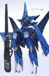  absurdres artist_name beam_rifle character_name commentary dazzur_(dazzur_system) energy_gun extra_eyes full_body glowing glowing_eyes grey_background gundam hambrabi highres holding holding_weapon mecha mecha_focus mobile_suit no_humans red_eyes redesign robot simple_background solo standing weapon zeta_gundam 