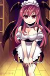  alternate_costume bad_id bad_pixiv_id bat_wings breasts cleavage douji enmaided head_wings koakuma large_breasts long_hair looking_at_viewer maid maid_headdress red_hair smile solo touhou twitter_username wings 