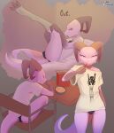 2025 absurd_res anthro bed biped brush brushing brushing_teeth cereal clothing eating eating_food female fingers food front_view furniture hi_res horn jarnqk kobold legwear lya_(jarnqk) lying on_back on_bed pink_body pink_sclera scalie simple_background solo thigh_highs topwear underwear