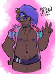 alternative_fashion anarchy_symbol animal_humanoid anthro bear belly blue_hair body_hair bottomwear chest_hair choker clothing facial_piercing flannel flannel_shirt hair happy_trail hotpants humanoid jewelry male mammal mammal_humanoid multiple_piercings necklace nose_piercing nose_ring pastel_punk pastel_theme pathetic_pagan piercing pubes punk punk_hair ring_piercing sharp_teeth shorts simple_background solo teeth ursid_humanoid ursine