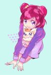  1girl 1other blue_eyes buntatta coco_(yes!_precure_5) fox l&#039;ecole_des_cinq_lumieres_school_uniform long_sleeves pink_hair precure purple_eyes purple_skirt school_uniform simple_background skirt two_side_up yes!_precure_5 yumehara_nozomi 
