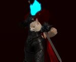 3d_(artwork) anthro armor black_background blonde_hair blue_fire canid canine canis clothed clothing colored_fire detachable detachable_head digital_media_(artwork) domestic_dog dullahan european_mythology female fire flaming_neck fully_clothed hair headless hi_res holding_own_head irish_mythology mammal melee_weapon mythology simple_background skittleserval solo sword weapon