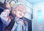  1girl black_jacket blood blood_on_face blue_archive blue_ribbon braid chain fang floral_print frilled_shirt frills game_cg gun hair_between_eyes highres holding holding_gun holding_weapon jacket long_hair maid_headdress mole mole_under_eye neru_(blue_archive) non-web_source official_art open_mouth ribbon scar scar_on_face shirt single_braid solo spoilers submachine_gun sukajan upper_body weapon white_shirt white_sleeves 