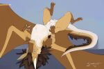 2025 3:2 4_toes 5_fingers animal_genitalia balls big_balls blue_eyes brown_body brown_hair brown_mane brown_scales casual_exposure casual_nudity claws digitigrade dragon european_mythology exposed feet feral finger_claws fingers forearms fur furred_dragon furred_scalie genitals gloves_(marking) hair hi_res horn knot leg_markings looking_at_viewer lunak lying male male_feral mane mane_hair manly markings membrane_(anatomy) membranous_wings multicolored_body muscular mythological_creature mythological_scalie mythology narrowed_eyes on_back presenting presenting_balls presenting_sheath raised_arm reptile saggy_balls scales scalie seductive sheath smile socks_(marking) solo standing sunsetrey_(artist) tail teeth toe_claws toes western_dragon white_chest white_horn white_inner_ear wings