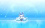  1girl animal_ears blue_eyes blue_hair blue_theme chibi chibi_only dress frutiger_aero full_body hair_ribbon highres jitome long_hair looking_at_viewer original os-tan personification ribbon sato_(esuplusesu) snow_leopard-tan snow_leopard_ears snow_leopard_girl snow_leopard_tail solo very_long_hair white_dress 