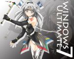  1girl 2000s_(style) 7-tan 7-tan_(ultimate) black_dress black_gloves boots breasts cable commentary_request dress elbow_gloves glasses gloves grey_eyes grey_hair holding leotard looking_at_viewer medium_breasts medium_hair mikuri_ouda original os-tan personification see-through_clothes solo white_boots white_leotard zoom_layer 