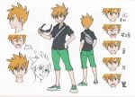  1boy aged_up black_shirt blue_oak brown_eyes brown_hair closed_mouth concept_art male_focus multiple_expressions official_art official_style orange_hair pokemon pokemon_sm shirt short_hair short_sleeves shorts simple_background spiked_hair sunglasses white_background 