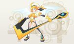  1girl 7-tan 7-tan_(sp1) blonde_hair blue_eyes commentary_request cyber_fashion gloves hat holding holding_weapon leotard looking_at_viewer original os-tan personification sailor_collar sato_(esuplusesu) shirt short_hair solo weapon wings yellow_gloves yellow_hat yellow_leotard yellow_shirt 