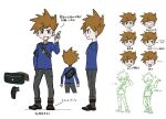  1boy blue_oak brown_eyes brown_hair concept_art grin long_sleeves male_focus official_art pants pokemon pokemon_lgpe shirt short_hair simple_background smile white_background 