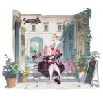  &gt;_&lt; 1girl breasts building camera cat cone_hair_bun double_bun dress flower food frilled_dress frills fruit full_body girls&#039;_frontline hair_bun hair_ribbon hairband highres holding holding_camera long_hair martini-henry_(berry-colored_palpitations)_(girls&#039;_frontline) martini-henry_(girls&#039;_frontline) official_alternate_costume official_art open_mouth outdoors pantyhose pink_hair plant potted_plant red_flower red_ribbon red_shoes ribbon shoes sign soles solo stairs starshadowmagician stone_stairs strawberry strawberry_bag torn_clothes torn_pantyhose unworn_shoes white_pantyhose 