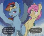 blue_body blue_fur crossgender day dialogue duo english_text equid equine eyebrow_through_hair eyebrows eyewear eyewear_on_head feral fluttershy_(mlp) friendship_is_magic ftm_crossgender fur green_eyes hair half-closed_eyes hasbro hi_res hooves looking_at_viewer male mammal motion_lines multicolored_hair multicolored_tail my_little_pony mythological_creature mythological_equine mythology narrowed_eyes nookprint open_mouth outside pegasus pink_hair purple_eyes quadruped rainbow_dash_(mlp) rainbow_hair rainbow_tail sky speech_bubble sunglasses sunglasses_on_head tail talking_feral teeth text tongue translucent translucent_hair wings yellow_body yellow_fur