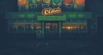  abandoned analogous_colors atm cityscape contra_bonos horizon lamppost neon_sign no_humans original pixel_art railing russian_text scenery shop sun sunset tile_floor tiles 