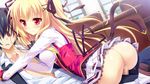  1boy 1girl ass blonde_hair blush celica_tepes_lunatica censored escude game_cg hanayome_to_maou long_hair mosaic_censoring penis red_eyes sex shiramochi shiromochi_sakura skirt 