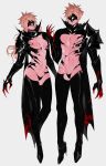  1boy 1girl abs alina99liang alternate_hairstyle armor black_armor black_gloves black_panties blonde_hair blood blood_on_clothes blood_on_gloves boots breasts clawed_gauntlets cloud_strife cloud_strife_(bahamut_garb) covered_eyes eye_mask final_fantasy final_fantasy_vii final_fantasy_vii_ever_crisis genderswap genderswap_(mtf) gloves high_heel_boots high_heels highres long_hair navel nipples panties pectorals popped_collar short_hair shoulder_armor single_shoulder_pad spiked_hair standing toned toned_male underwear 