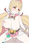  1boy 1girl :o alice_thymefield animal_ears blush bouncing_breasts braid breasts censored commentary_request daram_(shappydude) hetero heterochromia highres hip_vent huge_breasts long_hair low_twintails mosaic_censoring nipples orange_eyes reverse_cowgirl_position revision sex simple_background sphere_hair_ornament straddling sweatdrop swimsuit twintails unfinished vaginal white_background yellow_eyes zenless_zone_zero 