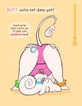 absurd_res anthro breasts brown_eyes butt butt_grab camel_toe canid canine canis clothing dialogue domestic_dog exercise_clothing female fur hand_on_butt hi_res humor kaboozey leotard mammal meter nipple_outline open_mouth open_smile pink_clothing pink_leotard poodle poofy_hair pooh_(kaboozey) pun smile solo speech_bubble tail talking_to_viewer text translucent translucent_clothing white_body white_fur