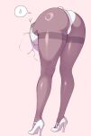  1girl ass ass_focus bent_over crack cracked_wall glory_wall high_heels highres indie_virtual_youtuber legs leotard lower_body pantyhose pink_background playboy_bunny rabbit_tail rapid17 simple_background solo spoken_sweatdrop stuck sweatdrop tail thighband_pantyhose through_wall white_leotard 