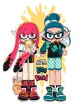  1girl bag bowl bread chopsticks commentary domino_mask eating engrish_commentary food gashi-gashi gloves inkling mask pointy_ears rice sandwich shoes shopping_bag shorts sneakers splatoon_(series) splatoon_1 tentacle_hair 