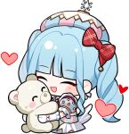  1girl ^_^ artist_request back_bow blue_dress blue_hair blue_hat blunt_bangs blush_stickers bow bowtie brooch chibi closed_eyes cloud_daydreams_(infinity_nikki) cropped_legs double-parted_bangs dress drill_hair eyelashes frilled_gloves frilled_sleeves frills gloves hair_bow happy hat hat_ornament heart holding holding_stuffed_toy hugging_object infinity_nikki jewelry long_hair nikki_(series) official_art open_mouth pink_dress pink_hat plaid_bow plaid_bowtie plaid_clothes puffy_short_sleeves puffy_sleeves red_bow red_bowtie red_ribbon ribbon ringlets short_sleeves sidelocks smile solo standing star_(symbol) star_brooch star_hat_ornament striped_clothes striped_dress striped_headwear stuffed_animal stuffed_toy suspenders teddy_bear transparent_background twintails two-tone_dress two-tone_hat vertical-striped_clothes vertical-striped_dress vertical-striped_headwear white_bow white_gloves wrist_ribbon 