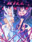  animal_ears black_thighhighs blonde_hair blue_eyes blue_hair breasts cosplay dog_ears dog_girl dog_tail english_commentary fuwawa_abyssgard highres hololive hololive_english junketsu kill_la_kill kiryuuin_satsuki kiryuuin_satsuki_(cosplay) large_breasts long_hair matoi_ryuuko matoi_ryuuko_(cosplay) medium_hair mococo_abyssgard multicolored_hair navel pink_eyes pink_hair scissor_blade_(kill_la_kill) senketsu siblings sisters small_breasts tail thighhighs tuiffff twins virtual_youtuber white_thighhighs 