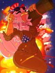 3:4 4th_of_july 87 abs accipitrid accipitriform american_flag_bikini anthro avian bald_eagle beak big_breasts bikini bird breasts clothing eagle explosion eyewear eyewear_on_head feathers female flag_bikini hat headgear headwear hi_res holidays muscular muscular_anthro muscular_female non-mammal_breasts open_mouth ranged_weapon rocket_launcher scuted_arms scutes sea_eagle solo sunglasses sunglasses_on_head swimwear tail tail_feathers thick_thighs two-piece_swimsuit weapon wide_hips