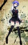  1girl black_dress black_thighhighs blue_hair breasts chaos;child chest_bow cry-planet dress dress_vest full_body glasses hair_between_eyes hand_in_own_hair hekiho_academy hekiho_academy_school_uniform high_collar highres holding kazuki_hana large_breasts loafers lollipop_in_mouth long_sleeves looking_at_viewer miniskirt necktie purple_eyes red-framed_eyewear red_necktie sailor_collar sailor_shirt school_uniform shirt shoes short_hair short_necktie sidelocks skirt solo standing sumo_sticker_(chaos;child) sweater thick_thighs thighhighs thighs turtleneck turtleneck_sweater white_sailor_collar zettai_ryouiki 