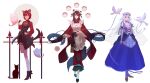  3girls absurdres alternate_costume ange_katrina animal_ear_fluff animal_ears apron bird black_gloves black_ribbon black_shoes black_skirt black_tail black_vest blue_dress blue_eyes blue_flower blue_hair blue_ribbon blue_rose blue_socks brown_hair brown_shoes brown_tail cat cat_ears cat_girl cat_tail closed_mouth collared_shirt commentary_request crossed_bangs crown dog_ears dog_girl dog_tail dress dress_flower eyeball fence fingerless_gloves floating floating_object flower foot_up frilled_apron frilled_sleeves frills ghost gloves group_picture hair_flower hair_intakes hair_ornament hair_ribbon heterochromia highres holding holding_eyeball holding_plate inui_toko iron_fence japanese_clothes kemonomimi_mode kimono layered_skirt lize_helesta long_bangs long_dress long_hair long_sidelocks long_sleeves looking_at_viewer maid maid_apron maid_headdress multicolored_hair multiple_girls nijisanji open_mouth pink_flower pink_rose plate red_eyes red_flower red_hair red_kimono red_ribbon red_rose red_shirt ribbon rose sanbaka_(nijisanji) shirt shoes short_hair short_sleeves sidelocks simple_background single_fingerless_glove skirt socks standing standing_on_one_leg streaked_hair tail tail_ornament tail_ribbon tail_under_clothes tassel twitter_username two-tone_hair usasuzu veil very_long_hair vest virtual_youtuber wa_maid white_apron white_background white_bird white_flower white_hair white_headdress white_rose white_socks yellow_eyes 