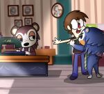 2019 4_fingers animal_crossing anthro apron apron_only beady_eyes black_clothing black_eyes black_nose black_shirt black_stripes black_t-shirt black_topwear blue_body blue_bottomwear blue_clothing blue_fur blue_hair blue_pants blue_tail bottomwear brown_body brown_eyes brown_fur brown_hair cheek_spots clothed clothed_human clothed_male clothing colored cookieboy011 day desk digital_drawing_(artwork) digital_media_(artwork) english_description english_text eulipotyphlan eyebrows facial_markings feet female female_anthro fingers floor footwear freckled_face freckles fully_clothed fully_clothed_human fully_clothed_male fur furniture furrowed_brow furrowed_eyebrows green_apron green_clothing grey_apron grey_clothing grey_eyebrows group hair head_markings hedgehog hi_res human larger_human larger_male light lighting long_hair looking_at_another mabel_able male male_human mammal markings measuring mouthless nintendo no_eyebrows no_pupils orange_cheeks orange_eyelids pants picture_frame pink_freckles purple_clothing purple_footwear purple_shoes red_nose red_tongue sable_able sewing_machine shaded shirt shoes short_hair sibling_(lore) sister_(lore) sisters_(lore) sitting size_difference smaller_anthro smaller_female smile smiling_at_another standing story story_in_description straight_arm straight_legs striped_markings striped_tail stripes sunlight t-shirt table tail tail_markings tan_body tan_inner_ear tan_skin tan_wall tape_measure text tongue topwear triangle_nose trio two_tone_tail villager_(animal_crossing) wall_(structure) white_feet white_hands white_markings wood wood_floor