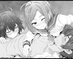  1boy 2girls ahoge blush breastfeeding breasts brother_and_sister brother_and_sister_threesome closed_eyes clothed_female_nude_male collared_shirt commentary_request commission deepthroat fang fellatio ffm_threesome greyscale group_sex hair_ornament highres hikigaya_hachiman hikigaya_komachi incest lactation long_hair looking_at_another looking_at_viewer lying monochrome multiple_girls nekosaki nipple_stimulation nude on_back one_eye_closed oral pixiv_commission sailor_collar shirt short_hair siblings small_breasts threesome twitter_username wince x_hair_ornament yahari_ore_no_seishun_lovecome_wa_machigatteiru. yukinoshita_yukino 