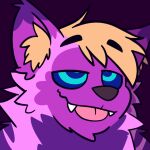 1:1 animated anthro blonde_hair bodily_fluids bust_portrait drooling ear_flick fangs fur hair hyena hypnosis hypnosnack icon mammal mind_control portrait purple_body purple_fur saliva short_playtime solo teeth tongue tongue_out