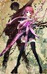  1boy 1girl black_dress black_jacket black_pants black_shoes black_thighhighs blood blood_on_face blood_on_hands blood_on_leg blood_on_weapon blue_eyes blue_hair chaos;child chest_bow cropped_jacket cry-planet d-sword dress dress_vest full_body glasses hair_between_eyes hekiho_academy_school_uniform highres holding holding_sword holding_weapon huge_weapon jacket loafers long_sleeves looking_at_viewer miyashiro_takuru onoe_serika open_mouth pants pink_eyes pink_hair sailor_collar school_uniform serious shoes short_hair sidelocks sumo_sticker_(chaos;child) sword thick_thighs thighhighs thighs v-shaped_eyebrows weapon white_sailor_collar zettai_ryouiki 