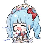  1girl =_= artist_request ascot back_bow blue_dress blue_eyes blue_hat blunt_bangs blush_stickers bow bowtie brooch brown_vest chibi closed_eyes cloud_daydreams_(infinity_nikki) cropped_legs double-parted_bangs dress drill_hair frilled_gloves frilled_sleeves frills gloves hair_bow hand_to_own_mouth hat hat_ornament infinity_nikki jewelry long_hair nikki_(series) non-web_source official_art open_mouth pendant pink_dress pink_hat plaid_bow plaid_bowtie plaid_clothes puffy_short_sleeves puffy_sleeves red_bow red_bowtie red_ribbon ribbon short_sleeves shout_lines sidelocks sleepy solo star_(symbol) star_brooch star_hat_ornament striped_clothes striped_dress striped_headwear suspenders teardrop tearing_up transparent_background two-tone_dress two-tone_hat vertical-striped_clothes vertical-striped_dress vertical-striped_headwear vest wavy_mouth white_ascot white_bow white_gloves wrist_ribbon yawning 