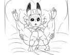 absurd_res anthro aroused aroused_face balls duo generation_1_pokemon generation_2_pokemon genitals hi_res humanoid male male/male monochrome nintendo pichu pikachu pokemon pokemon_(species) sex thick_thighs usury40