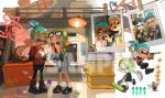  1boy 1girl black-framed_eyewear black_boots black_leggings black_shoes black_shorts blue_eyes blue_hair blue_sailor_collar blue_shirt blue_tongue boots chibi chibi_inset colored_tongue commentary douser_dualies_ff_(splatoon) dual_wielding dynamo_roller_(splatoon) eyewear_on_head golden_egg_(splatoon) green_eyes green_hair highres holding holding_weapon inkling inkling_boy inkling_girl inkling_player_character lace-up_boots layered_sleeves leggings leggings_under_shorts loafers long_hair long_sleeves miko_(15476997) multiple_views neckerchief open_mouth photo_(object) pointy_ears red_shirt sailor_collar sailor_shirt salmon_run_(splatoon) salmonid sample_watermark shirt shoes short_hair short_over_long_sleeves short_sleeves shorts smallfry_(splatoon) snatcher_(splatoon) socks splatoon_(series) splatoon_3 sunglasses symbol-only_commentary tentacle_hair topknot watermark weapon white_socks yellow-framed_eyewear yellow_neckerchief 