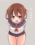  akky_(akimi1127) brown_eyes brown_hair highres ikazuchi_(kantai_collection) kantai_collection leaning_forward no_pants school_swimsuit school_uniform serafuku short_hair solo swimsuit swimsuit_under_clothes 