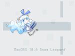  1girl animal_ears blue_eyes blue_gloves blue_hair blue_ribbon chibi chibi_only commentary_request dress full_body gloves grey_background hair_ribbon long_hair looking_at_viewer original os-tan personification ribbon sato_(esuplusesu) snow_leopard-tan snow_leopard_ears snow_leopard_girl snow_leopard_tail solo white_dress 