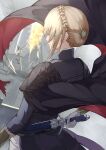  absurdres black_cape blonde_hair braid cape crown_braid duchess_(elden_ring) dutch_angle elden_ring elden_ring_nightreign gloves hair_ornament highres holding holding_sword holding_weapon indoors red_cape risumi_(taka-fallcherryblossom) short_hair sword upper_body weapon white_gloves 
