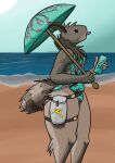 absurd_res anthro arizona_iced_tea arthropod arthropod_abdomen bag beach beverage big_butt blep bulge butt can clothing container femboy fluffy fluffy_butt hi_res insect kab_(trichternet) lepidopteran male moth neck_tuft one-piece_swimsuit pouch_(anatomy) pouch_purse solo straps swimsuit_only swimwear tea thick_thighs thigh_bag tongue tongue_out trichternet tuft umbrella