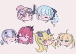  6+girls artoria_caster_(fate) artoria_pendragon_(fate) baobhan_sith_(fate) barghest_(fate) black_bow blonde_hair bow braid closed_eyes earrings fate/grand_order fate_(series) green_eyes grey_hair habetrot_(fate) hair_between_eyes hair_bow half_up_braid highres ichigo_berry jewelry kiss long_hair melusine_(fate) morgan_le_fay_(fate) multiple_girls pink_hair pointy_ears simple_background smile twintails very_long_hair white_hair yellow_eyes 