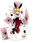  1girl absurdres animal_ears antenna_hair black_bow black_hairband black_shoes blonde_hair bow cardcaptor_sakura crown fake_animal_ears full_body green_eyes grin hairband highres holding holding_staff kinomoto_sakura layered_skirt looking_at_viewer mini_crown miniskirt pantyhose pink_skirt rabbit_ears red_pantyhose shirt shoes short_hair short_sleeves sidelocks sitting skirt smile solo staff underbust usadapan1005 white_shirt 
