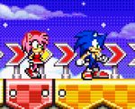  1boy 1girl 2004 amy_rose animal animated animated_gif blue_hair blue_sky boots cloud clouds dress gloves green_eyes heart looking_down lying no_humans pink_hair sega shoes sign sky sonic sonic_advance_3 sonic_the_hedgehog waiting white_gloves 