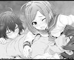  1boy 2girls ahoge blush breastfeeding breasts brother_and_sister brother_and_sister_threesome closed_eyes clothed_female_nude_male collared_shirt commentary_request commission cum cum_in_mouth cum_in_nose cum_overflow deepthroat ejaculation fang fellatio ffm_threesome greyscale group_sex hair_ornament highres hikigaya_hachiman hikigaya_komachi incest lactation long_hair looking_at_another looking_at_viewer lying monochrome multiple_girls nekosaki nipple_stimulation nude on_back one_eye_closed oral pixiv_commission sailor_collar shirt short_hair siblings small_breasts threesome twitter_username wince x_hair_ornament yahari_ore_no_seishun_lovecome_wa_machigatteiru. yukinoshita_yukino 