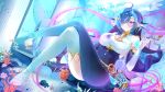  1girl absurdres anchor_symbol black_hair blinking blue_eyes blue_hair blue_thighhighs breasts commission coral gold_collar heterochromia highres holding holding_smoking_pipe horns iinkpea indie_virtual_youtuber large_breasts long_hair mole mole_under_eye mole_under_mouth monocle multicolored_hair multiple_moles nail_polish natomiie_(vtuber) purple_eyes purple_nails single_thighhigh smile smoking_pipe solo stirrup_legwear streaked_hair tail tassel thighhighs toeless_legwear toenail_polish toenails twitter_username underwater vgen_commission virtual_youtuber 