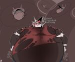 2025 6:5 aggron anthro belly big_belly black_text blue_bottomwear blue_clothing blue_pants blue_sclera blush bottomwear close_to_bursting clothing coffeefreak drunk front_view generation_3_pokemon huge_belly immobile implied_popping inflation initials male morbidly_obese nintendo nipples obese outline overweight pants pokemon pokemon_(species) red_clothing red_shirt red_t-shirt red_topwear shirt solo substance_intoxication t-shirt text topwear tron_clothing white_outline