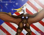 4th_of_july absurd_res american_flag american_flag_bikini anthro beak bikini breasts brown_body brown_markings clothing confetti eyelashes female flag_bikini happy head_crest hi_res holidays lindwormduality looking_at_viewer markings navel pale_eyes prehistoric_species pteranodon pteranodontid pterosaur reptile scalie solo spread_arms swimwear thick_thighs tongue two-piece_swimsuit united_states_of_america white_head wings yellow_beak