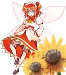  aqua_eyes ascot bloomers brown_hair fairy_wings flower jonylaser juliet_sleeves long_sleeves maid_headdress mary_janes open_mouth puffy_sleeves shirt shoes skirt smile solo sunflower sunny_milk touhou two_side_up underwear upskirt wings 