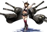  anchor armpits brown_hair cannon chain gloves green_eyes groin highres kantai_collection kneehighs midriff miniskirt mutsu_(kantai_collection) navel nishiide_kengorou short_hair skirt sleeveless solo turret 